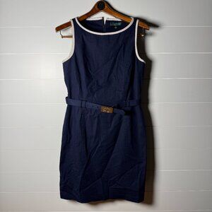 Lauren Ralph Lauren Sleeveless Dress Navy & White Size 10 - Great Belt